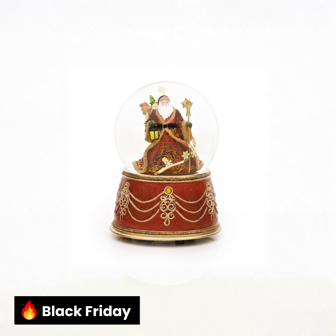Globo de neve de Papai Noel vermelho e dourado